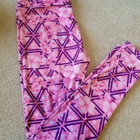 NWOT Geometric & Floral Pink Purple Lularoe Leggings - Picture 1 of 2